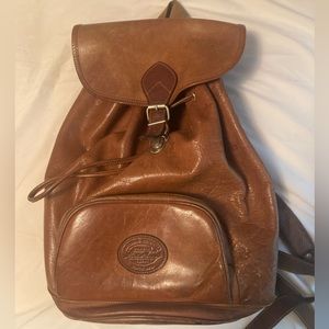 Vintage Eddie Bauer large, tan leather back pack.